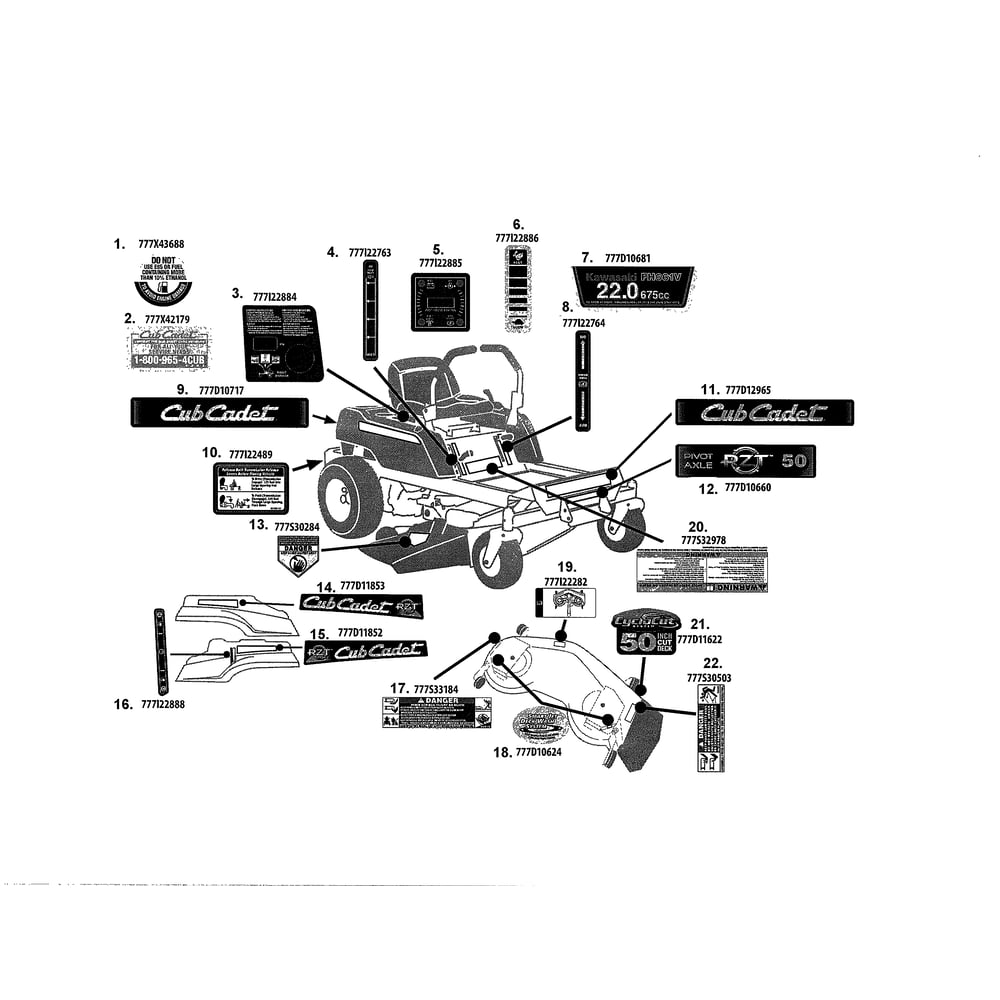Decals 1 Diagram and Parts List for 893999  Cub Cadet Lawn Tractor
